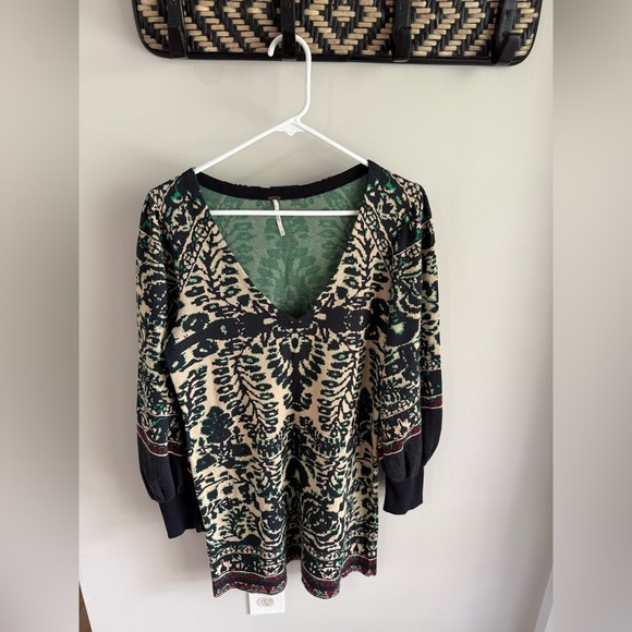Free People Music and Lyrics Sweater Mini Dress - Black/Green - Size Medium - Picture 7 of 16